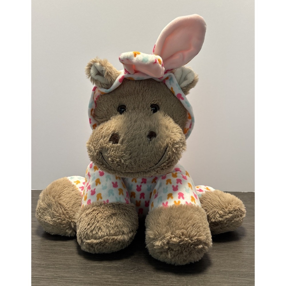 Dan Dee Brown Cow Hippo Plush Bunny Ears Outfit 15" Easter‎ Stuffed Animal Soft